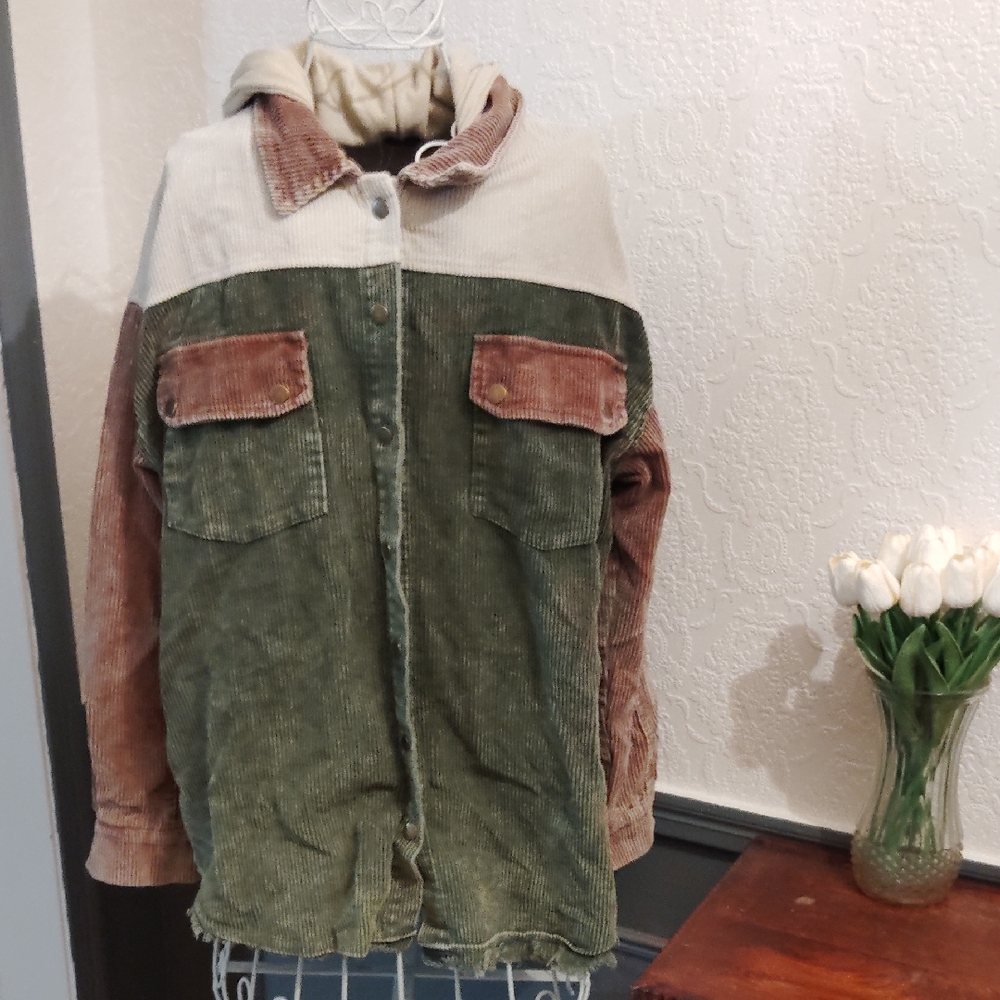 Corduroy Utility Jacket in Green and Brown